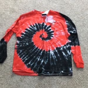 Red and black tie dye turtle long sleeve tshirt